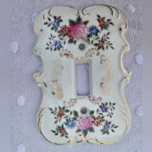 VTG Set of 5 Arnart Japan Porcelain Floral Light Switch Covers | Gold Gilt S7310